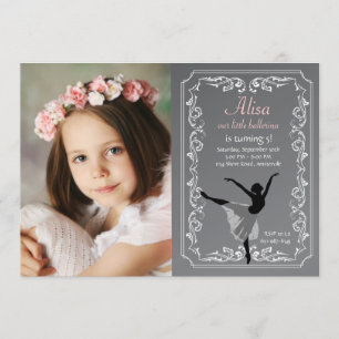 Chalkboard Ballerina Photo Birthday Invitation Kaart