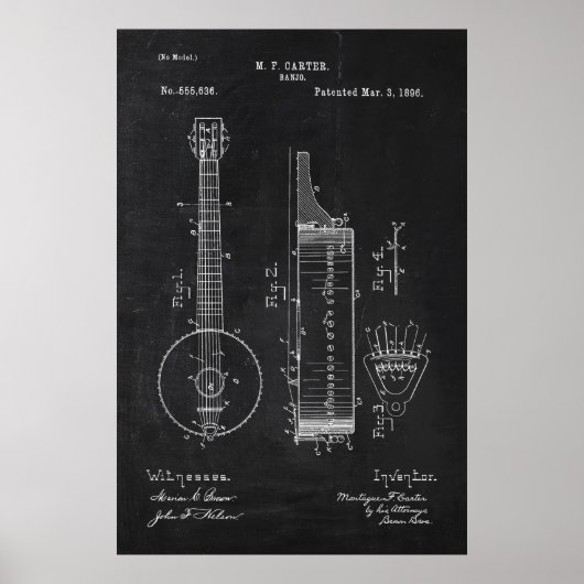 Chalkboard Banjo Patent Poster (Voorkant)