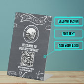 Chalkboard Banner Restaurant Menu QR Code Reclamebord Met Voetstuk