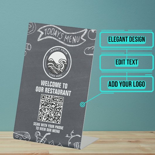 Chalkboard Banner Restaurant Menu QR Code Reclamebord Met Voetstuk