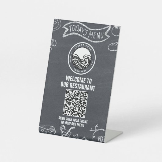 Chalkboard Banner Restaurant Menu QR Code Reclamebord Met Voetstuk (Voorkant)