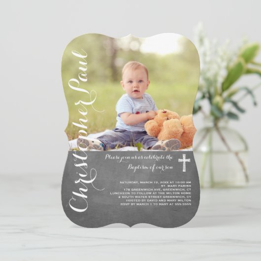Chalkboard Baptism Photo Invitation Kaart (Staand voorkant)