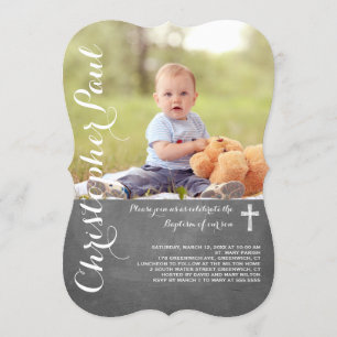 Chalkboard Baptism Photo Invitation Kaart
