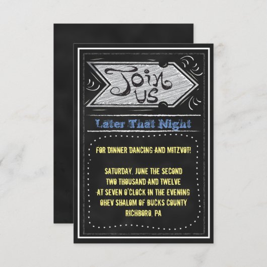 CHALKBOARD Bar Mitzvah Uitnodigingskaart Kaart (Voorkant / Achterkant)