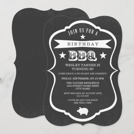 Chalkboard Barbecue Birthday Party Invitation Kaart (Voorkant / Achterkant)