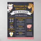 Chalkboard Barnyard Milestone 1st Birthday Poster (Voorkant)