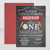 Chalkboard Baseball 1e verjaardag Uitnodiging (Voorkant / Achterkant)