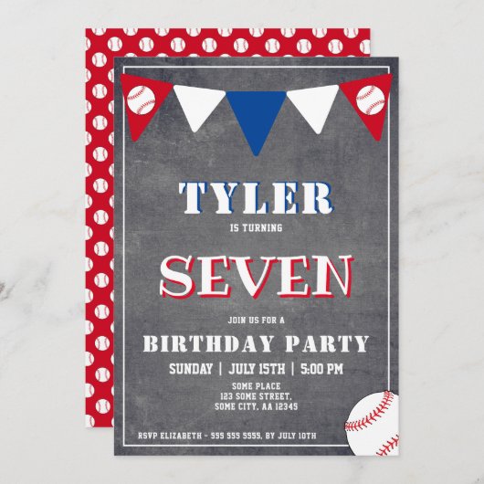 Chalkboard Baseball Birthday Invitation Birthday Kaart (Voorkant / Achterkant)