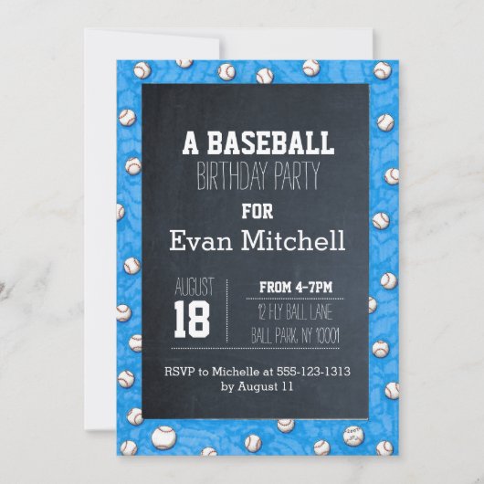 Chalkboard Baseball Party Uitnodiging (Voorkant)
