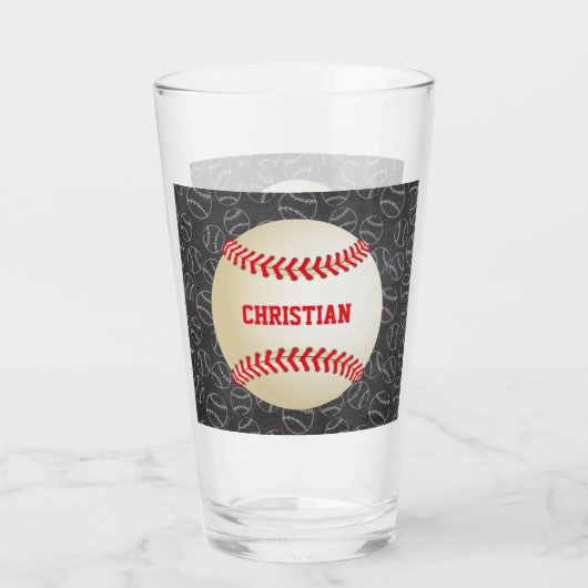 Chalkboard Baseball Pattern met naam en honkbal Glas (Achterkant)