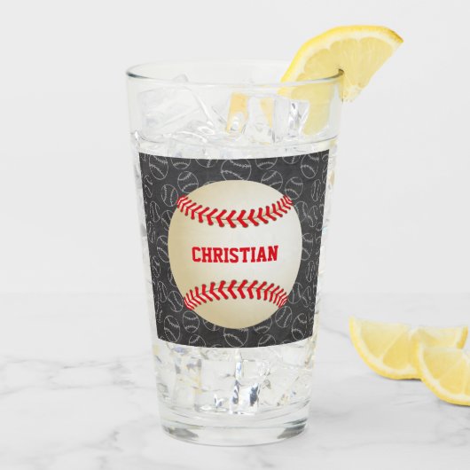 Chalkboard Baseball Pattern met naam en honkbal Glas (Achterkant ijs)