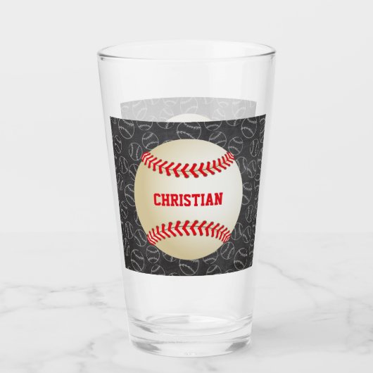 Chalkboard Baseball Pattern met naam en honkbal Glas (Voorkant)