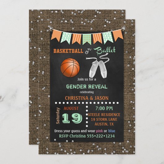 Chalkboard Basketball of Ballet Gender onthullen Kaart (Voorkant / Achterkant)