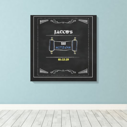 CHALKBOARD Bat Bar Mitzvah Sign In Board Canvas Afdruk (Insitu (Houten vloer))