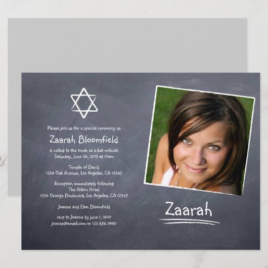 Chalkboard Bat Mitzvah Uitnodiging (Voorkant / Achterkant)