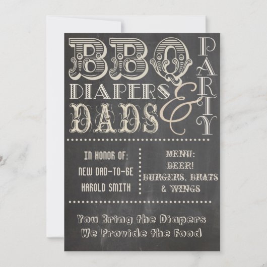 Chalkboard BBQ-diapers en Dads-Baby shower Kaart (Voorkant)