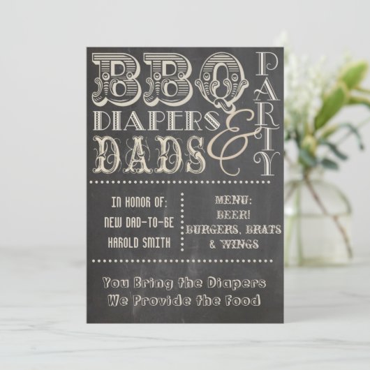 Chalkboard BBQ-diapers en Dads-Baby shower Kaart (Staand voorkant)