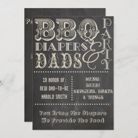 Chalkboard BBQ-diapers en Dads-Baby shower Kaart (Voorkant / Achterkant)
