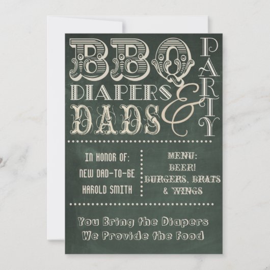 Chalkboard BBQ-diapers en Dads-Baby shower Kaart (Voorkant)