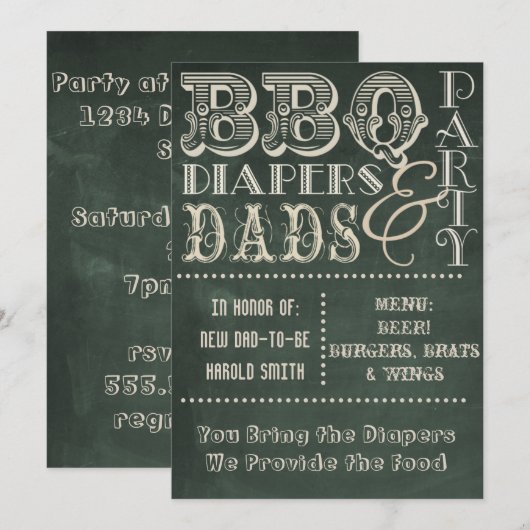 Chalkboard BBQ-diapers en Dads-Baby shower Kaart (Voorkant / Achterkant)