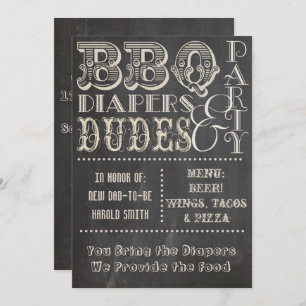 Chalkboard BBQ-diapers en DUDES-Baby shower Kaart