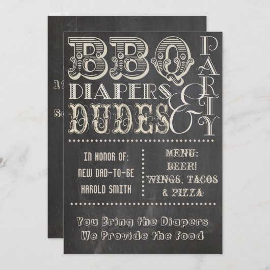 Chalkboard BBQ-diapers en DUDES-Baby shower Kaart (Voorkant / Achterkant)