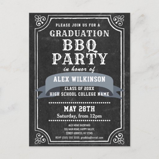 Chalkboard BBQ Party Afstuderen Invitation Briefkaart (Voorkant)