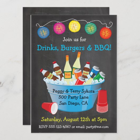 Chalkboard BBQ Party Drinken Kaart (Voorkant / Achterkant)