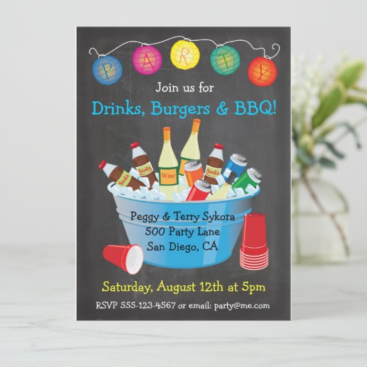 Chalkboard BBQ Party Drinken Kaart (Staand voorkant)