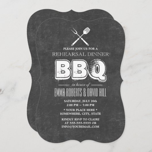  Chalkboard BBQ Rehearsal Dinner Kaart (Voorkant / Achterkant)