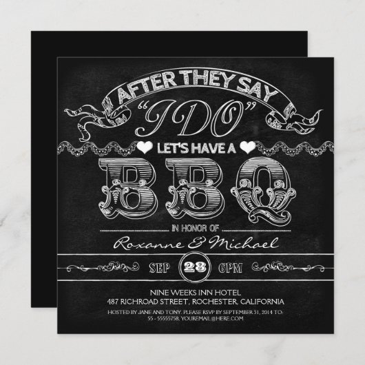 Chalkboard BBQ stijlvolle moderne bruiloft uitnodi Kaart (Voorkant / Achterkant)
