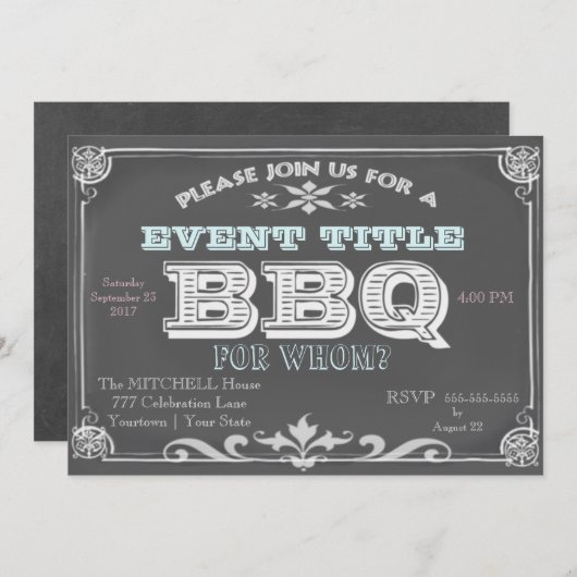 Chalkboard BBQ-uitnodigingen Kaart (Voorkant / Achterkant)