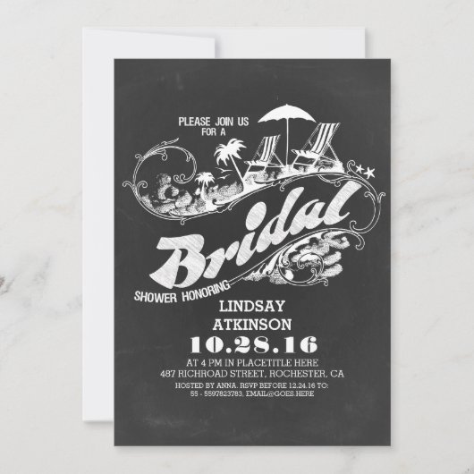 Chalkboard Beach Bruids Douche Uitnodigingen (Voorkant)