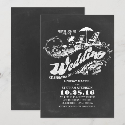 Chalkboard Beach bruiloft uitnodigingen (Voorkant / Achterkant)