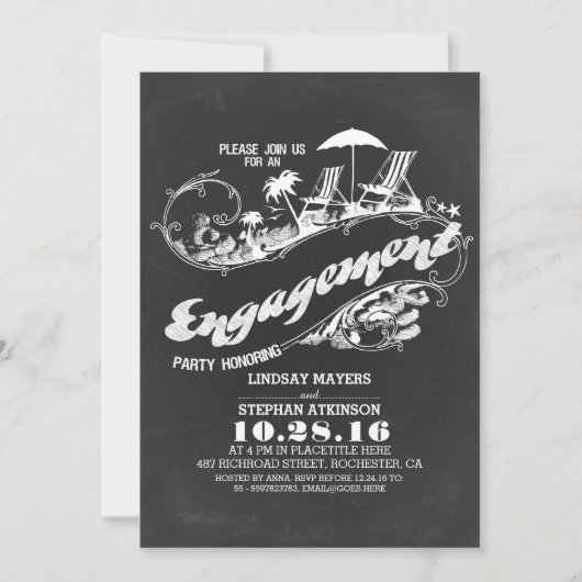 Chalkboard Beach Engagement Party Uitnodigingen (Voorkant)
