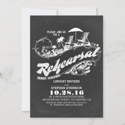 Chalkboard Beach repetitie diner uitnodigingen (Voorkant)