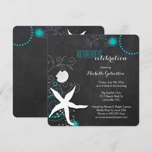 Chalkboard Beach Retirement Party Kaart (Voorkant / Achterkant)