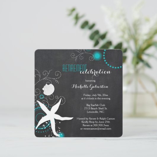 Chalkboard Beach Retirement Party Kaart (Staand voorkant)