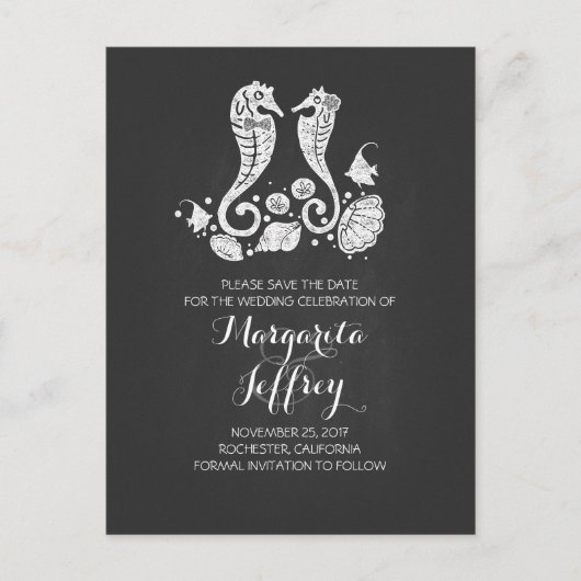 Chalkboard beach save the date briefkaarten (Voorkant)