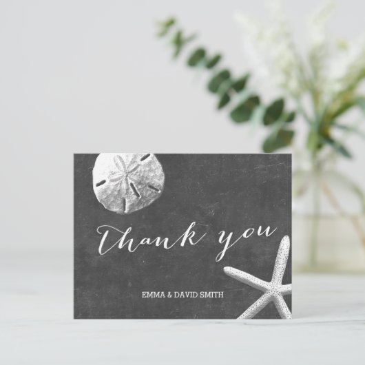 Chalkboard Beach Theme Wedding Dank u Briefkaart (Staand voorkant)