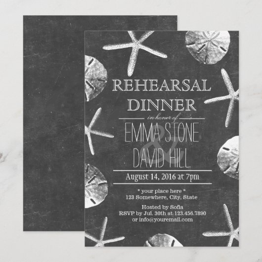 Chalkboard Beach Theme Wedding Rehearsal Dinner Kaart (Voorkant / Achterkant)