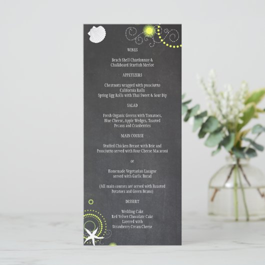Chalkboard Beach Wedding Celebration Menu (Staand voorkant)