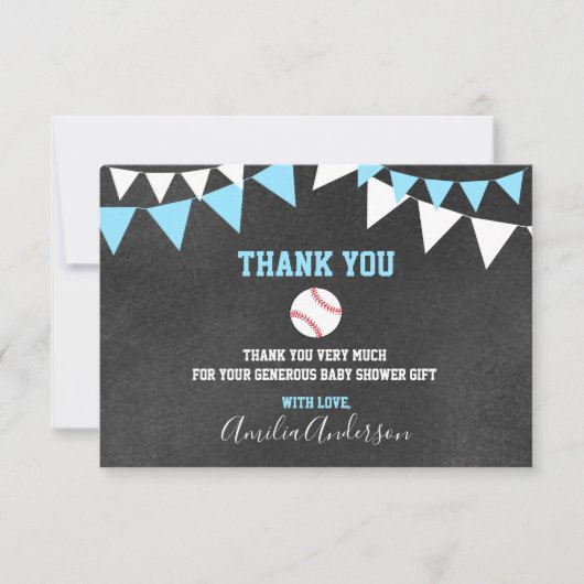 Chalkboard BEDANKT U Blue BASEBALL BOY baby shower (Voorkant)