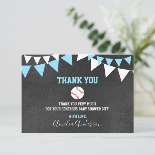 Chalkboard BEDANKT U Blue BASEBALL BOY baby shower (Staand voorkant)