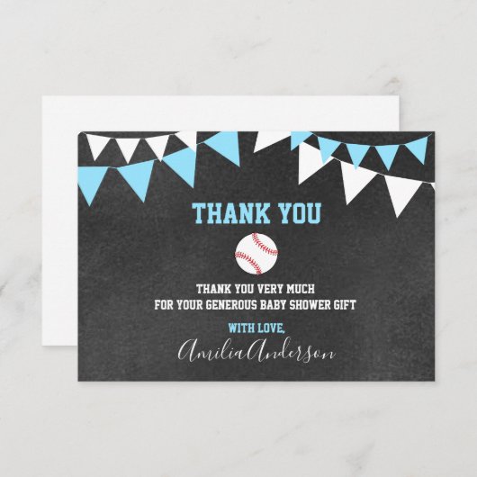 Chalkboard BEDANKT U Blue BASEBALL BOY baby shower (Voorkant / Achterkant)