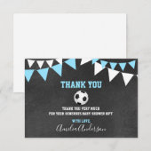 Chalkboard BEDANKT U Blue SOCCER BOY baby shower (Voorkant / Achterkant)
