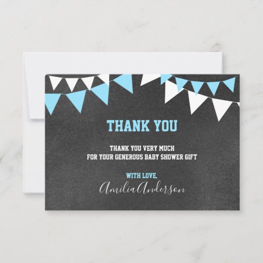 Chalkboard BEDANKT U Blue White BOY baby shower Kaart (Voorkant)