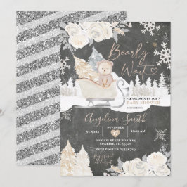 Chalkboard Beer Creamy White Winter Baby shower Kaart