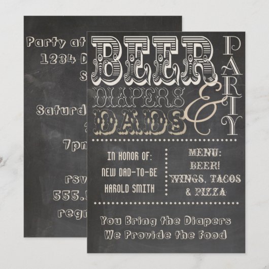 Chalkboard Beer Diapers en Dads Baby shower Kaart (Voorkant / Achterkant)