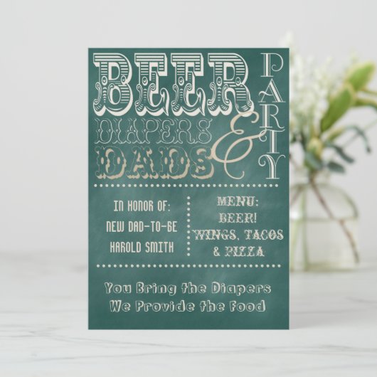 Chalkboard Beer Diapers en Dads Baby shower Kaart (Staand voorkant)